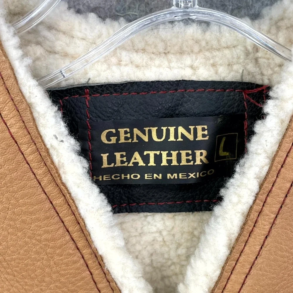 Vintage Genuine Leather Western Vest Youth Boys Large Sherpa Lined‎ Cowboy Rodeo